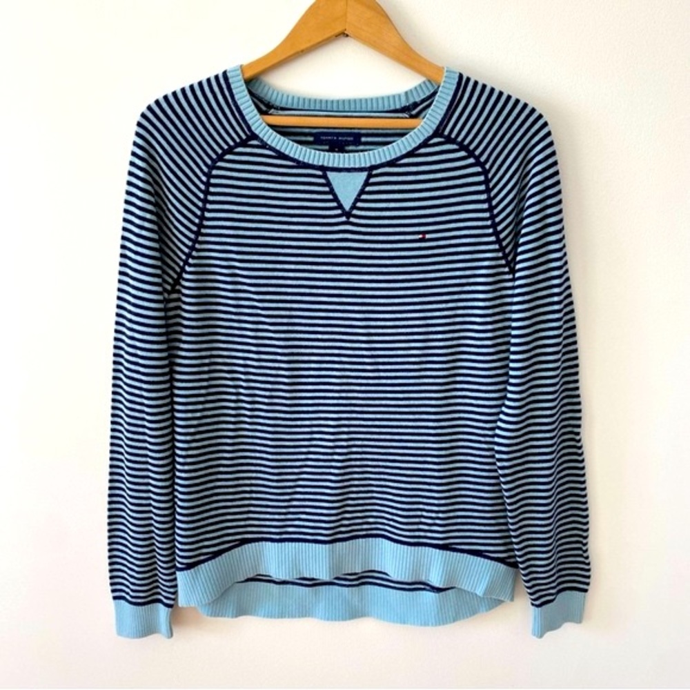 Tommy Hilfiger blue striped crew pima cotton sweater size medium